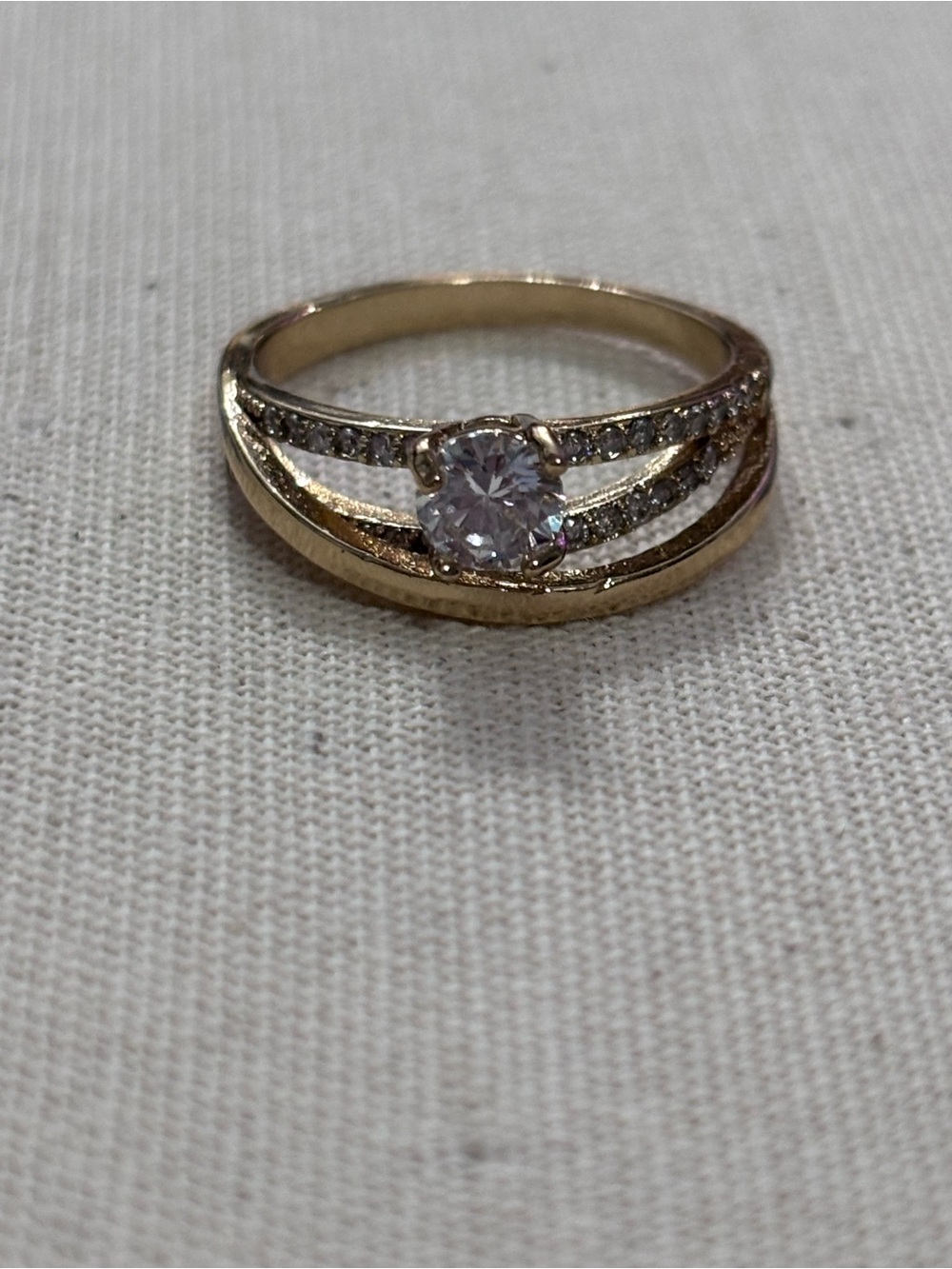 Gold-Tone Women's Ring with Clear Round Center Stone